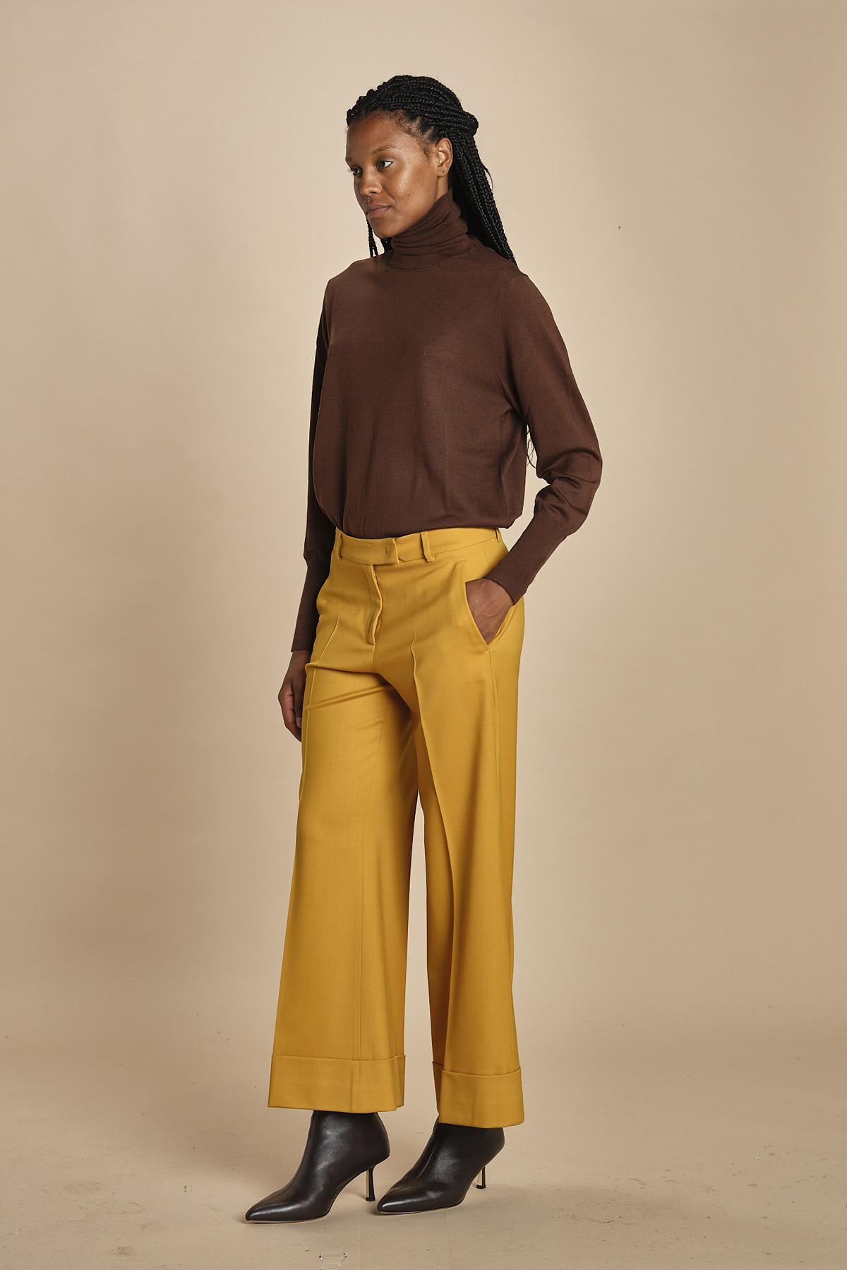 pantalone cropped con risvolto in gabardina MELODIA 652339 45 quelledue 
