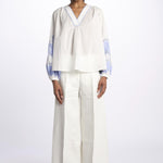Camicia RENOVO ricamo intarso bicolore RENOVO 1723 WHITE scarlett poppies 