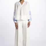 Camicia RENOVO ricamo intarso bicolore RENOVO 1723 WHITE scarlett poppies 