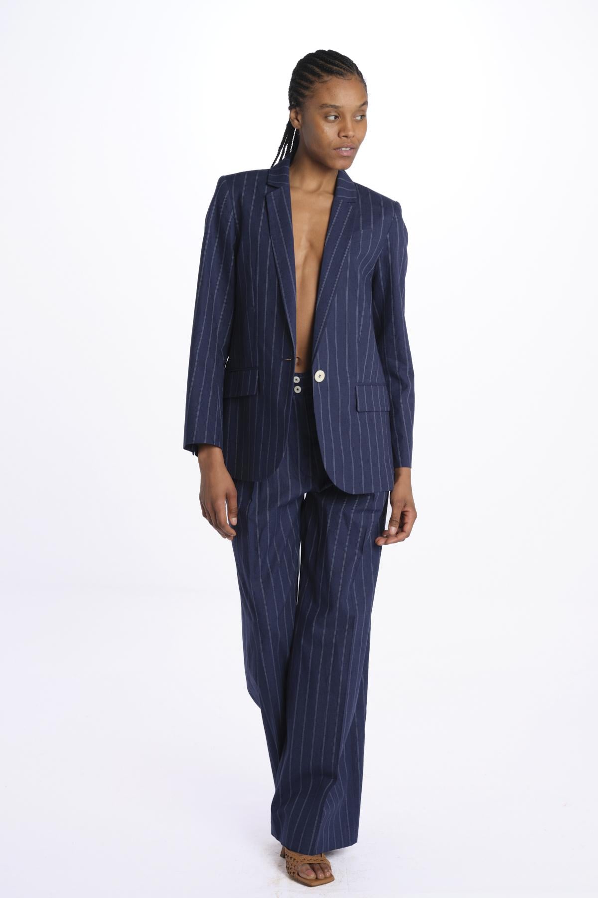 Pantalone MARLENE gessato con pences 14P008LI020 NAVY ines de la fressange 