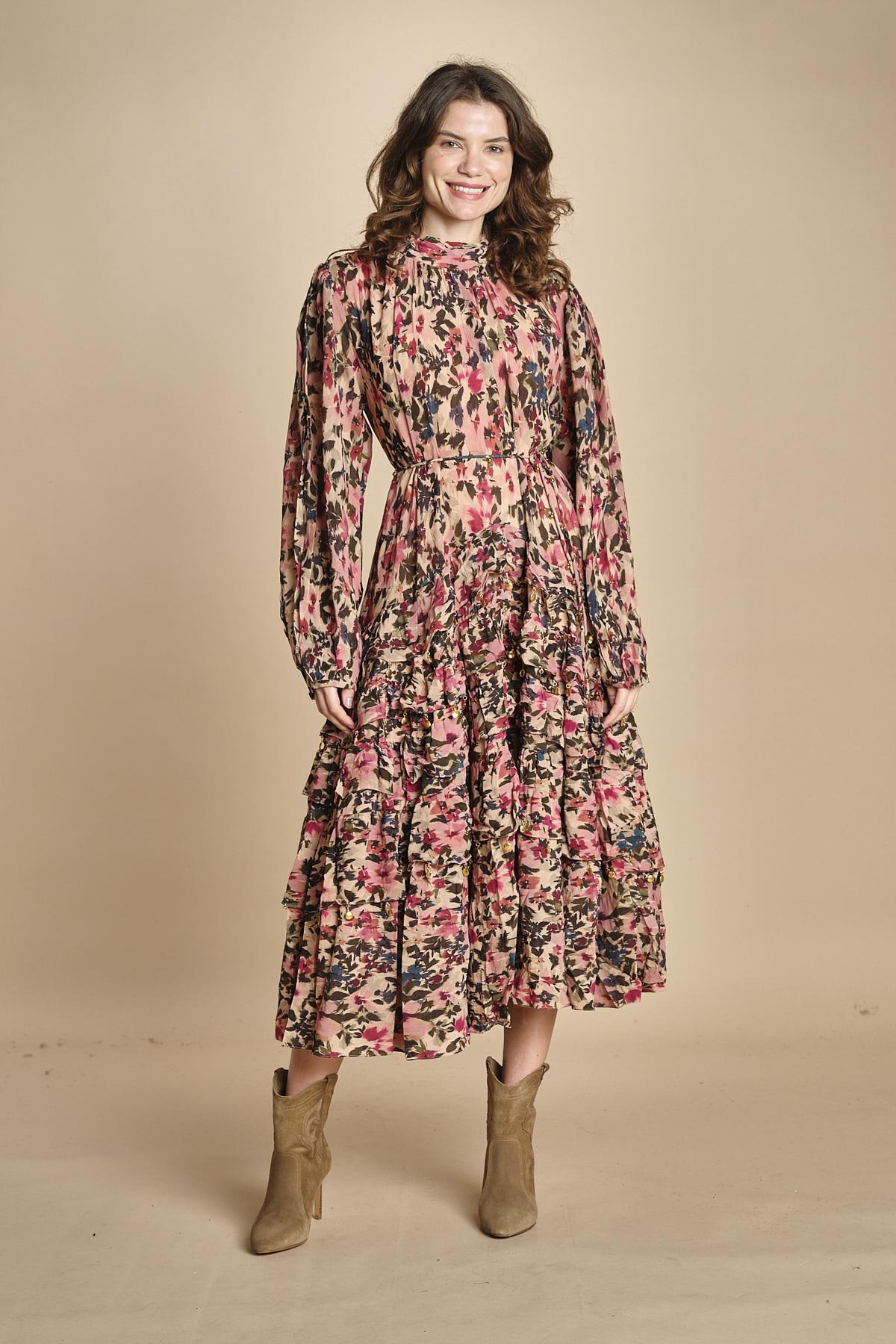 abito lungo con stampa a fiori BLURRY TINY 340025 PINK farm rio 