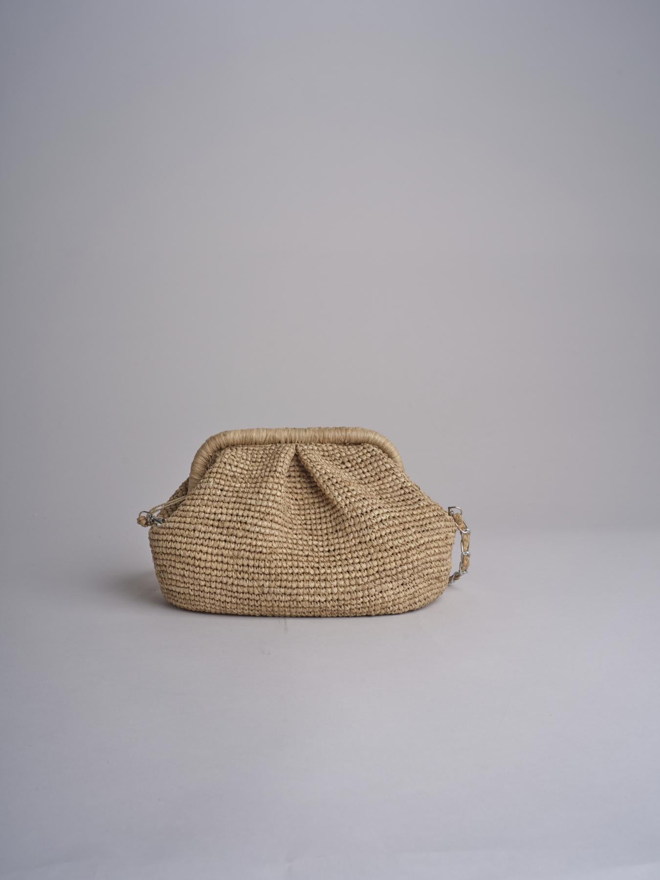 LANA clutch in paglia con pieghe e tracolla SAC LANA 01BG616 NATURALE bagatelle france 
