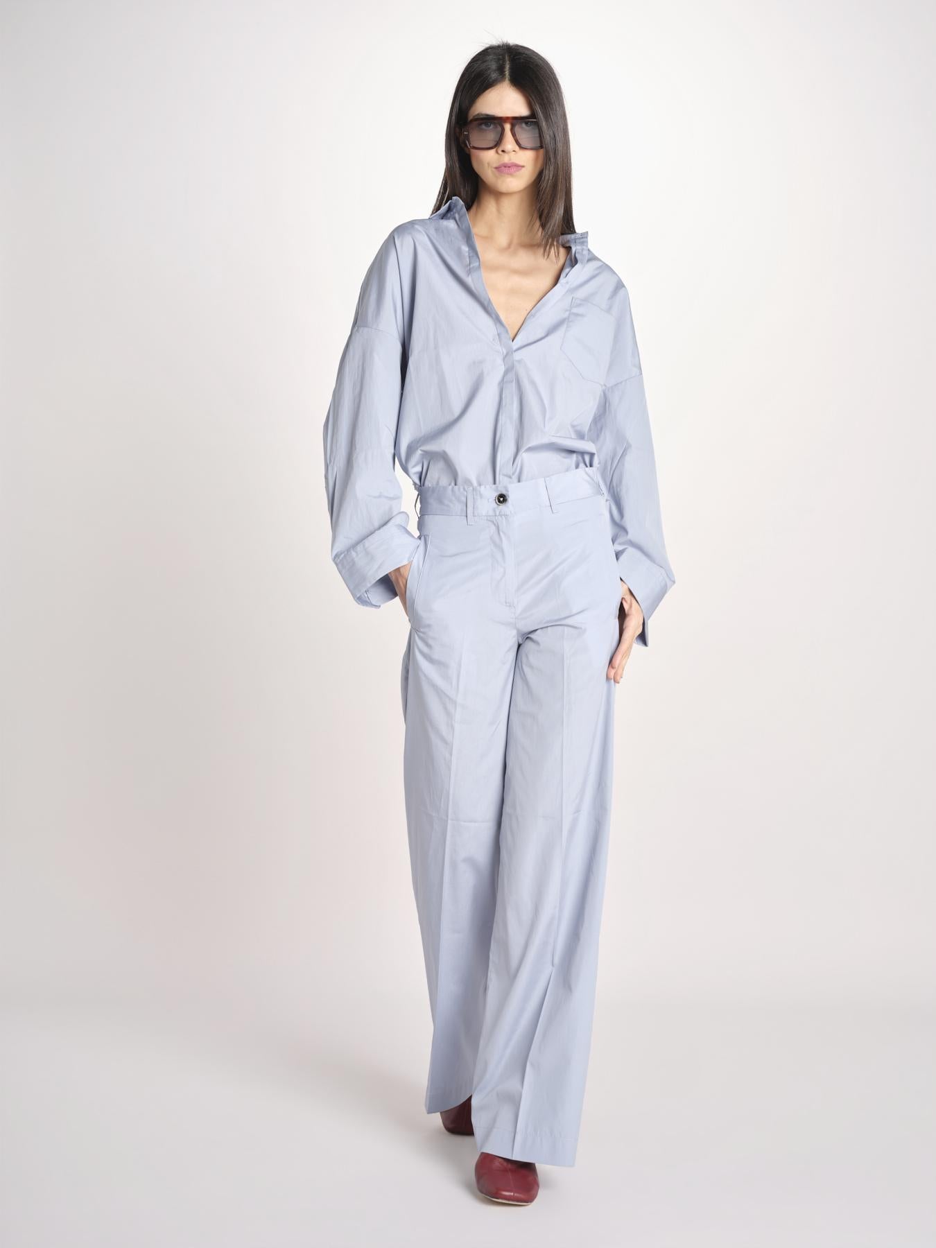 pantalone dritto con elastico in popeline ASTRID STRO07 CELESTE nine in the morning 