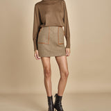 gonna con bordo in pelle ANDINE TAUPE malina 