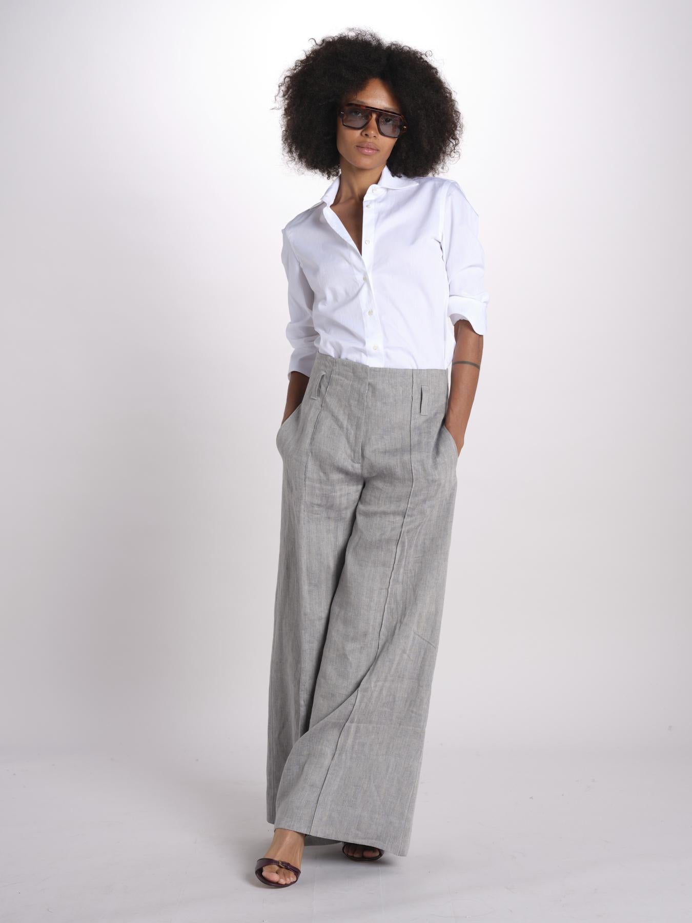 pantalone largo con nervature in lino ORIANA 540 50043 84 DENIM quelledue 