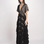 abito lungo a balze CHARLOTTE BLACK ECRU mes demoiselles 