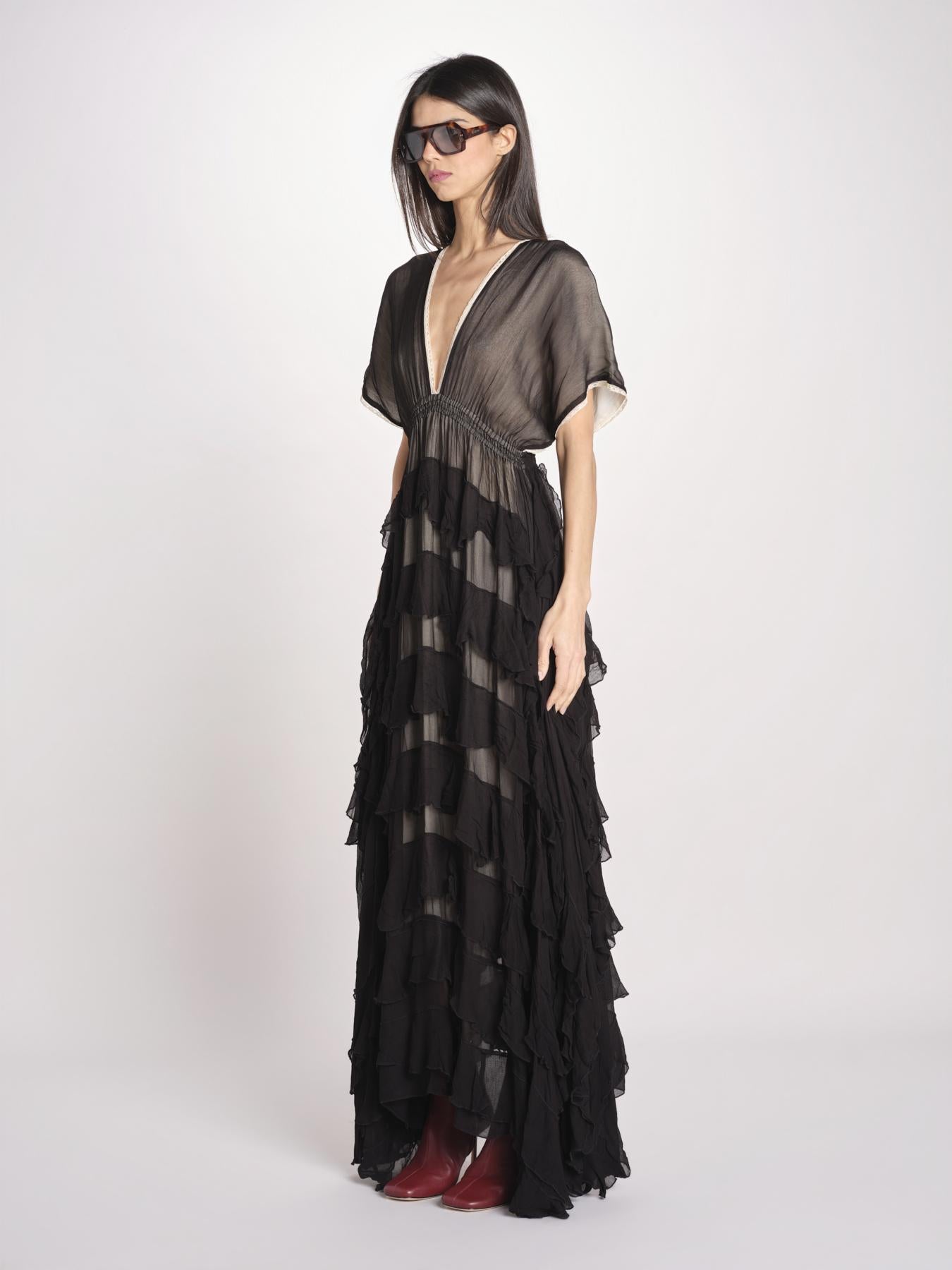 abito lungo a balze CHARLOTTE BLACK ECRU mes demoiselles 
