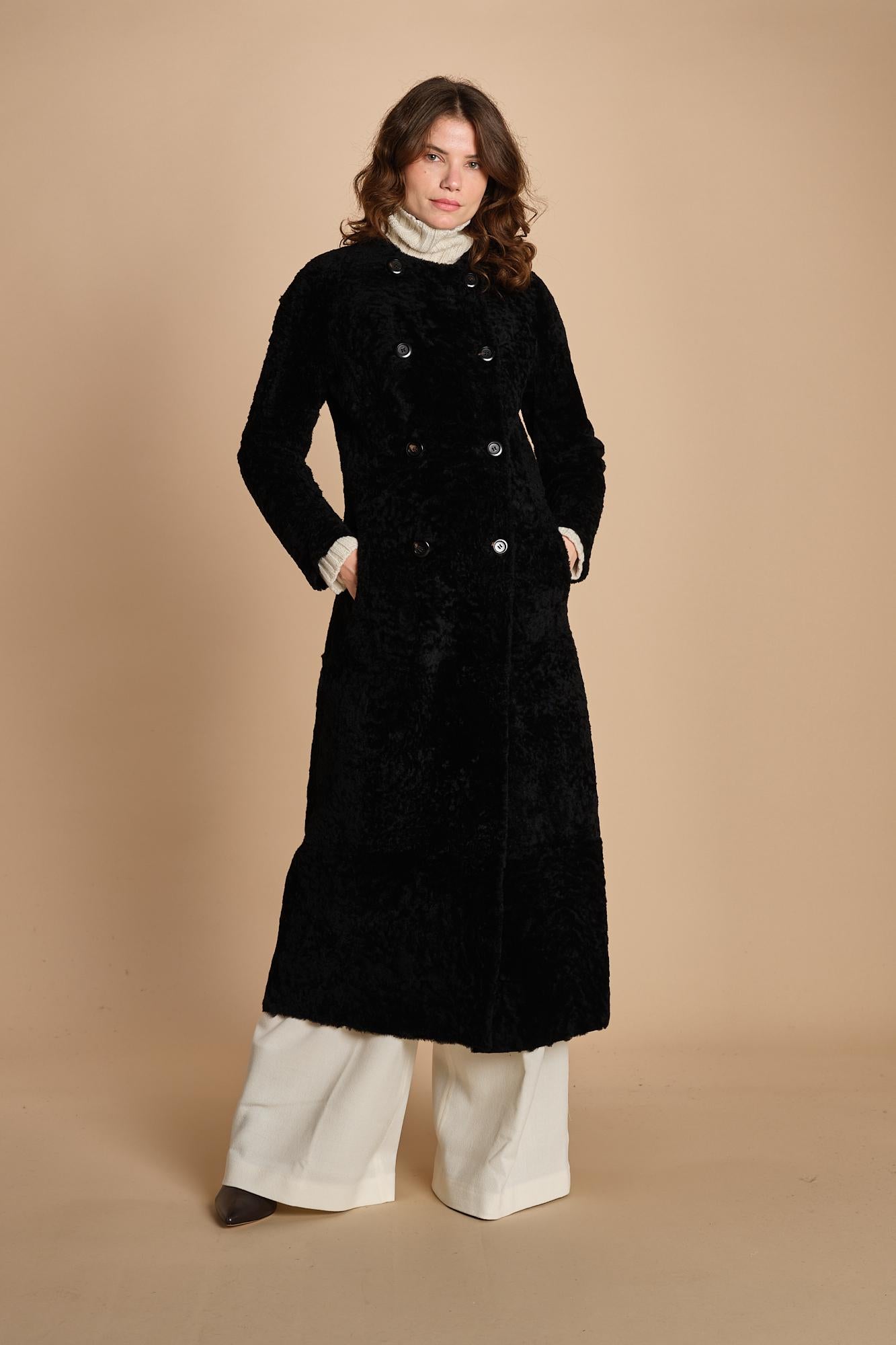 24098 cappotto doppiopetto in astrakan 24098300 NERO milaura 