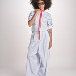 camicia maniche corte a righe con piping BERTA LIGHT BLUE STRIPES jejia 