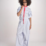 camicia maniche corte a righe con piping BERTA LIGHT BLUE STRIPES jejia 