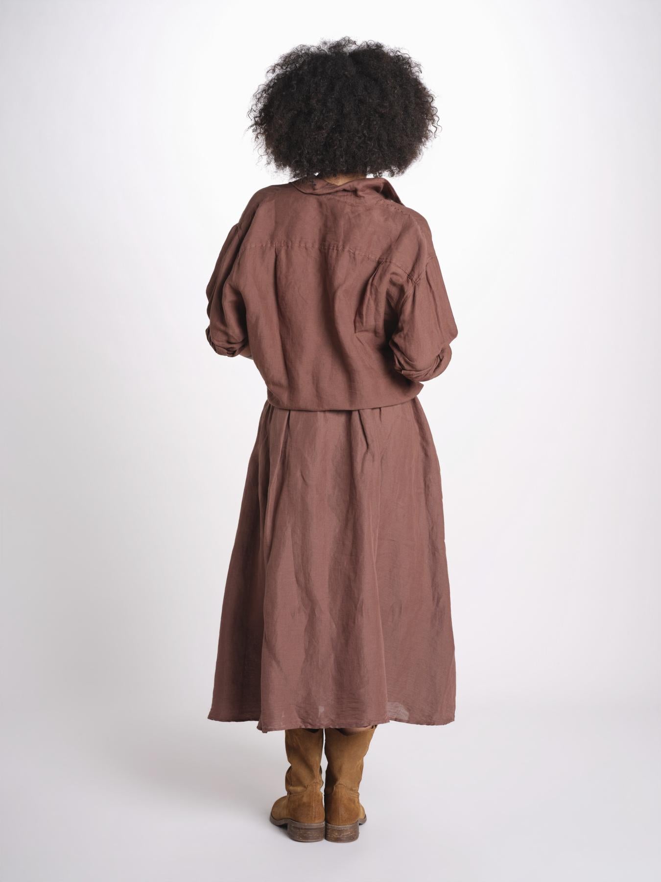 camicia in lino con coulisse LEILA SOFTLINEN BROWN true avenue 