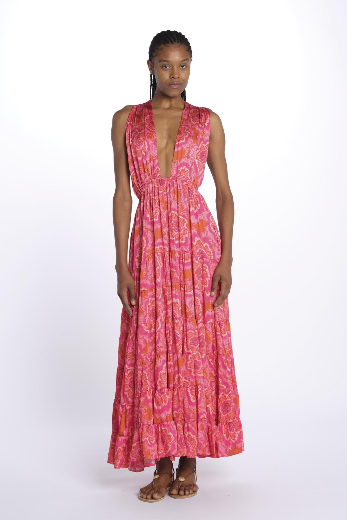 Mini abito SUZIE scollo incrociato ricamo fiori S25109 MERIDACORAL sundress 