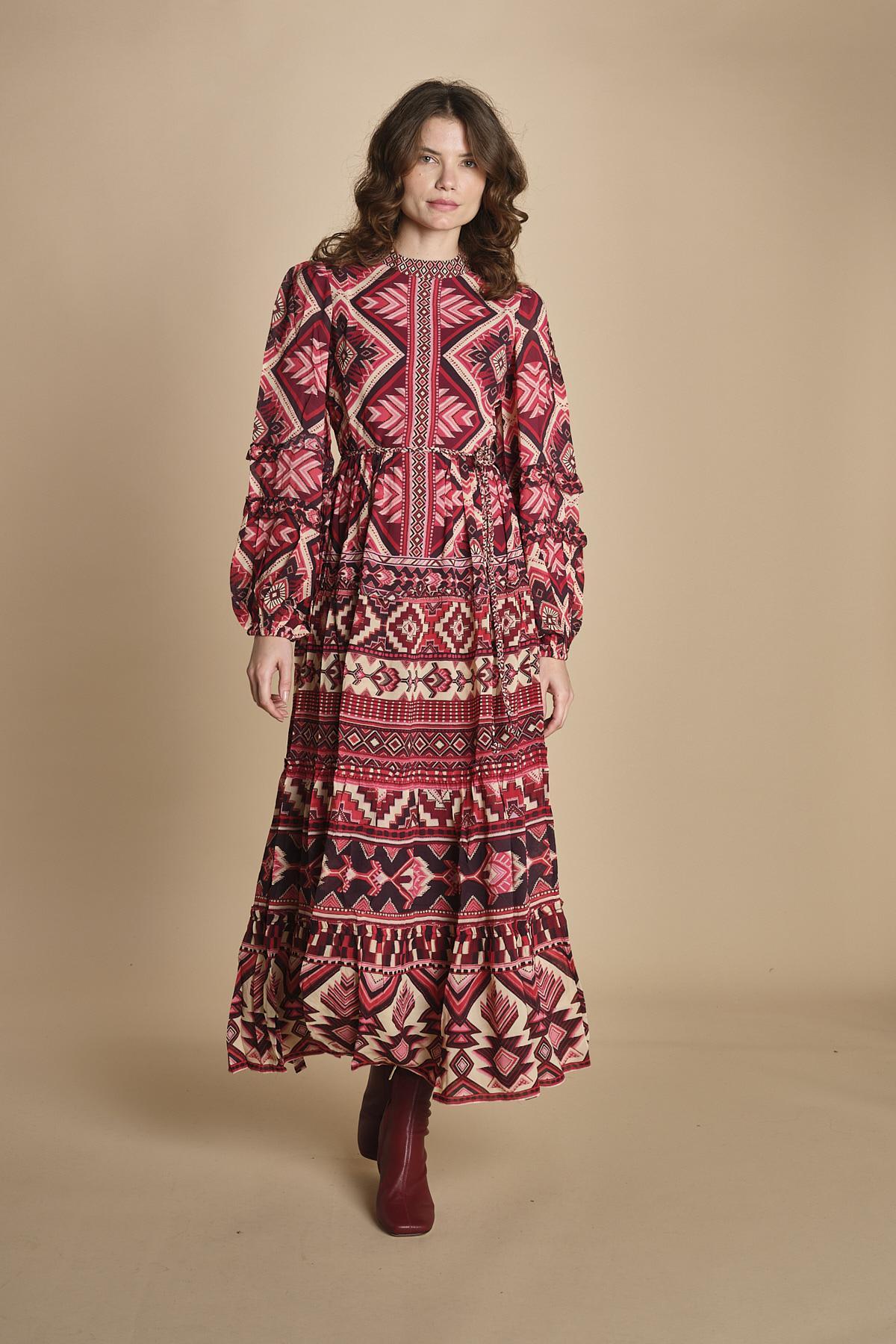 abito lungo con stampa geometrica GRAPHIC AINIKA 339938 RED farm rio 