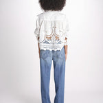 camicia con ricami fiori e nervature 351181 OFF-WHITE L0025 farm rio 