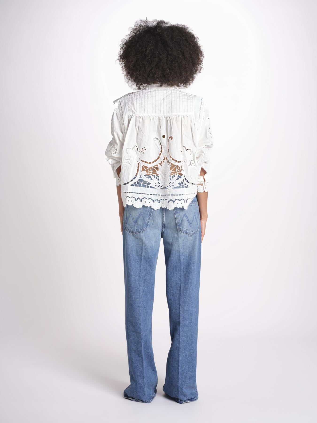 camicia con ricami fiori e nervature 351181 OFF-WHITE L0025 farm rio 