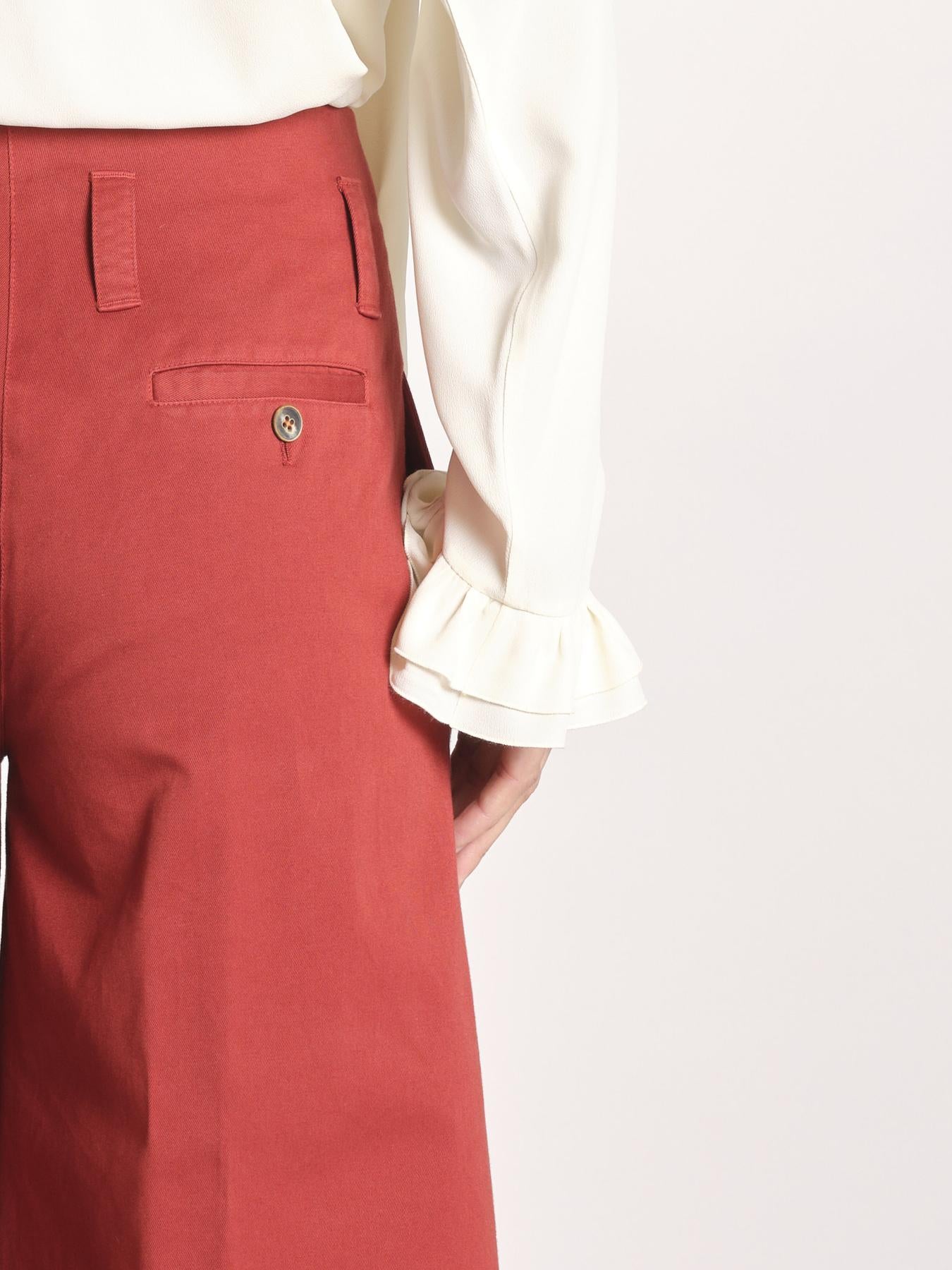 pantalone largo con nervature tinto in capo ORIANA 540 801 48 MATTONE quelledue 
