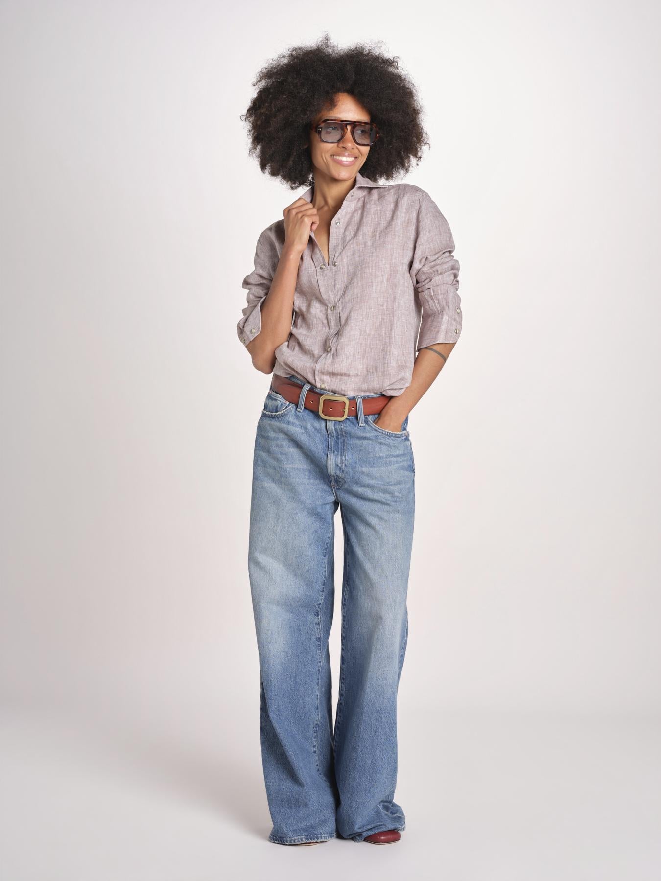 camicia uomo lino con automatici SABRILI BROWN milaura 