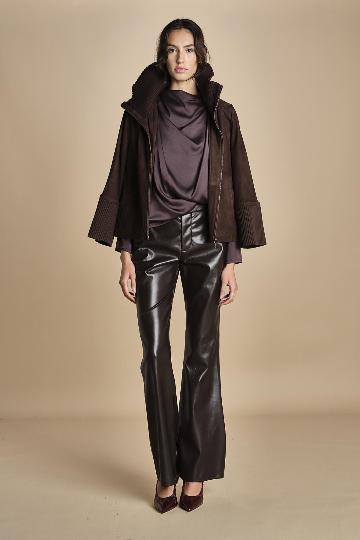 TULLAH camicia con drappeggio F25-142 039 CHOCOLATE oscar 