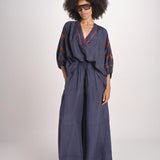 camicia in seta BE25261 NAVY RUST benaras soleil 