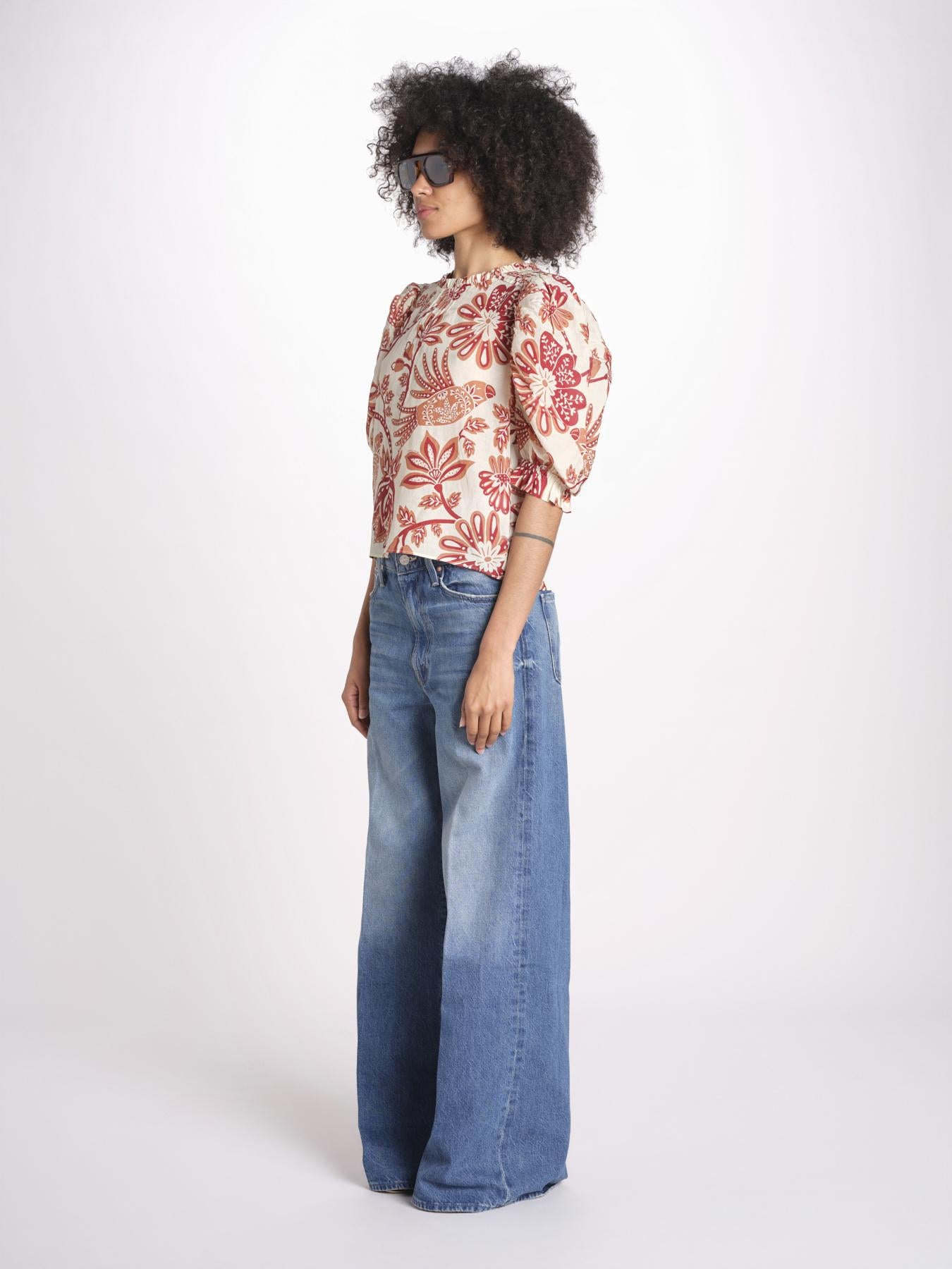 camicia manica sbuffo 344000 FLOWERFUL BEIGE 26040 farm rio 