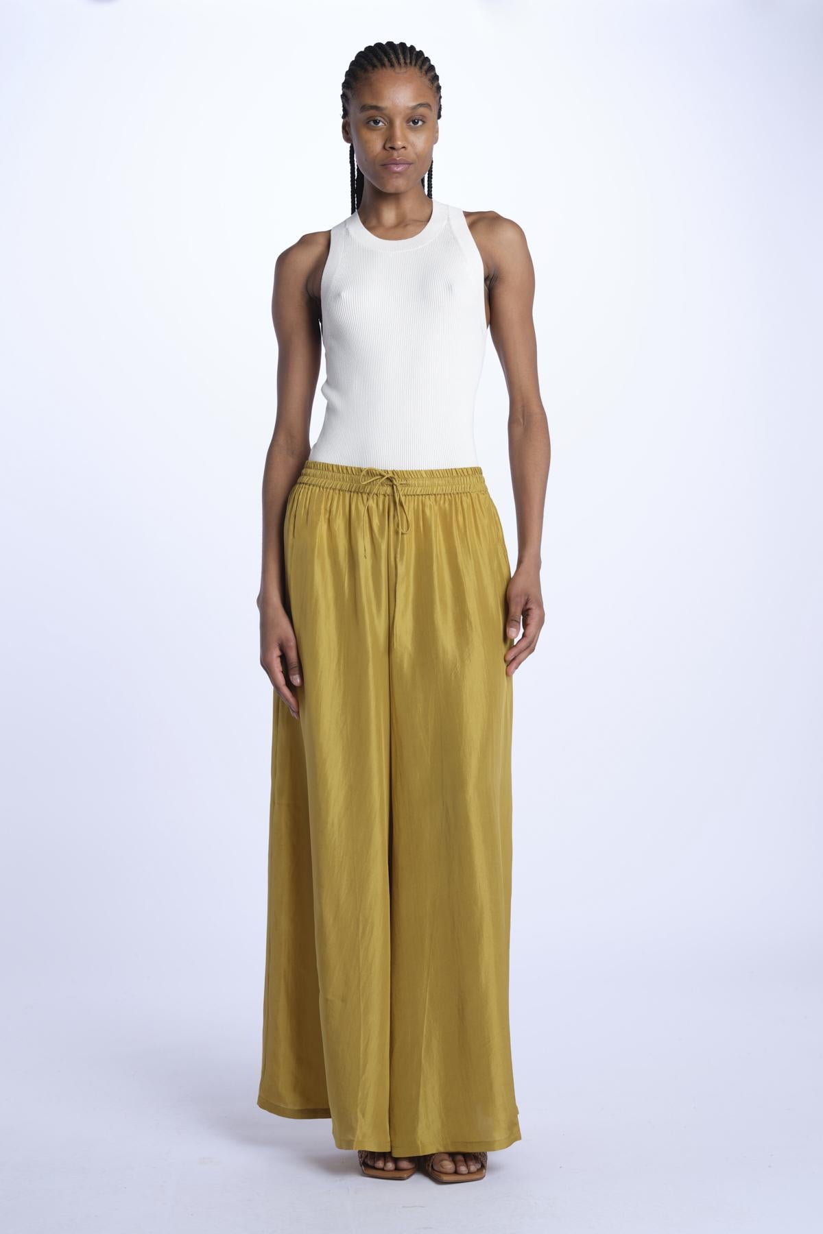 PALAZZO pantaloni in seta  by milaura. BE24252PANT OLIVE benaras soleil 
