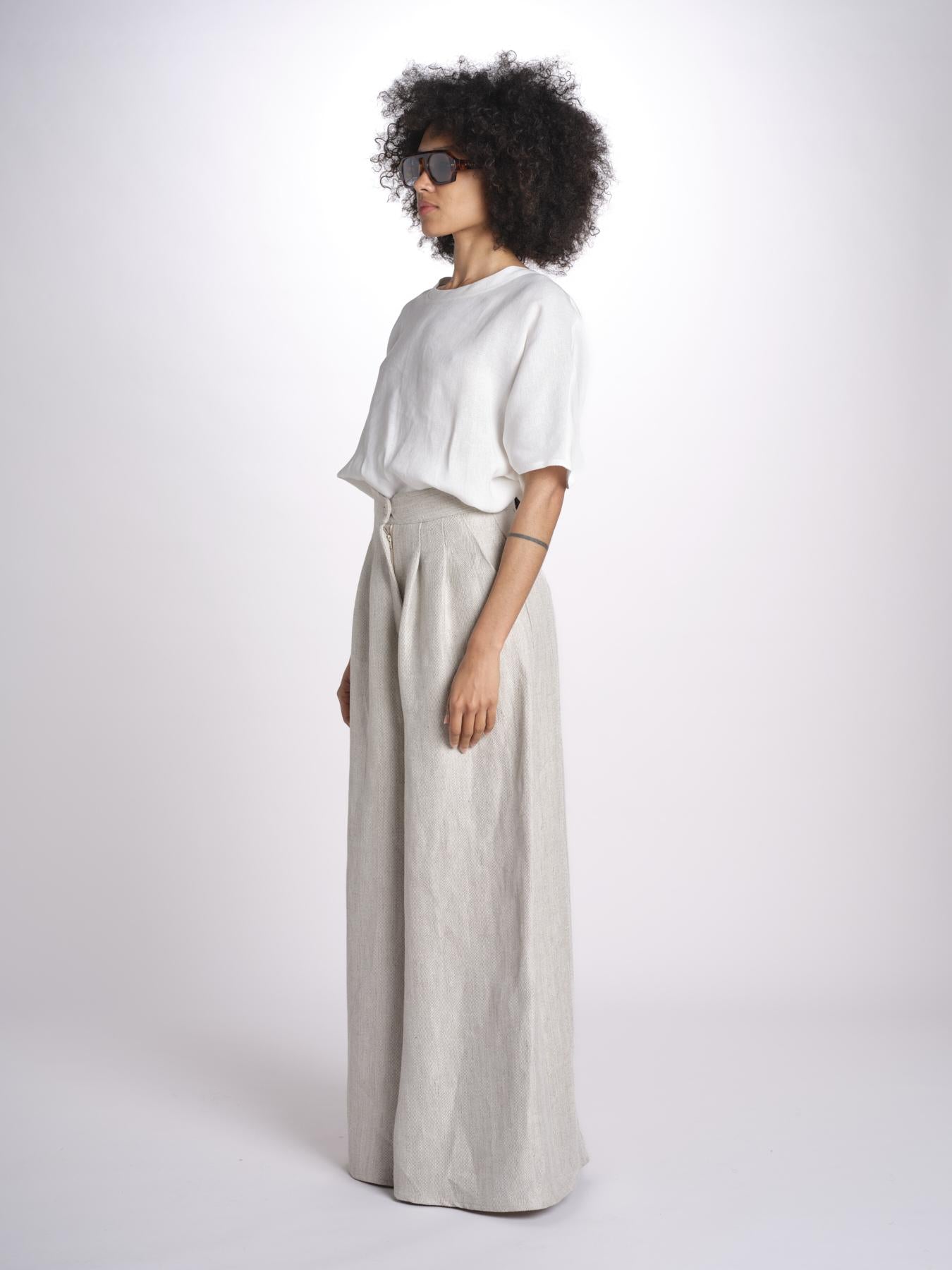 2906L pantaloni in lino spinato U2906L BEIGE dusan 