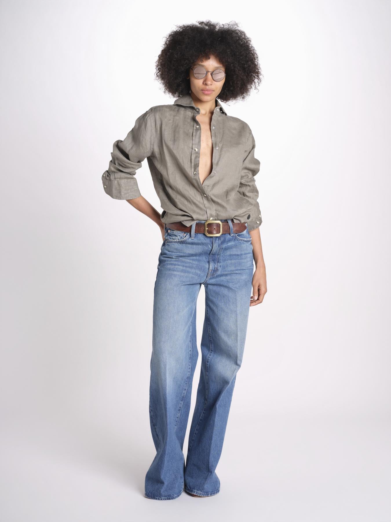 camicia uomo lino con automatici SABRILI MILITARE milaura 