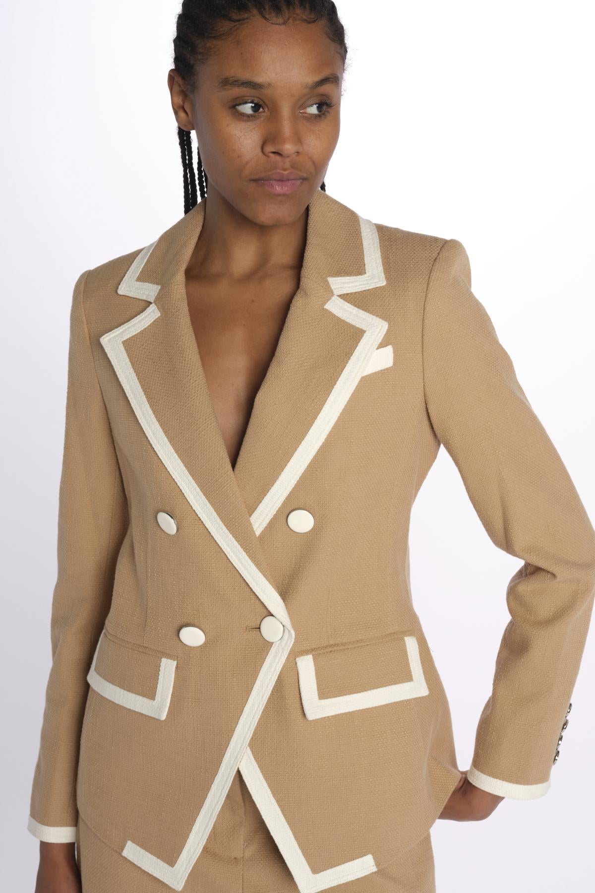 Blazer EDISON doppio petto con profilo TW4610536 KHAKI veronica beard 
