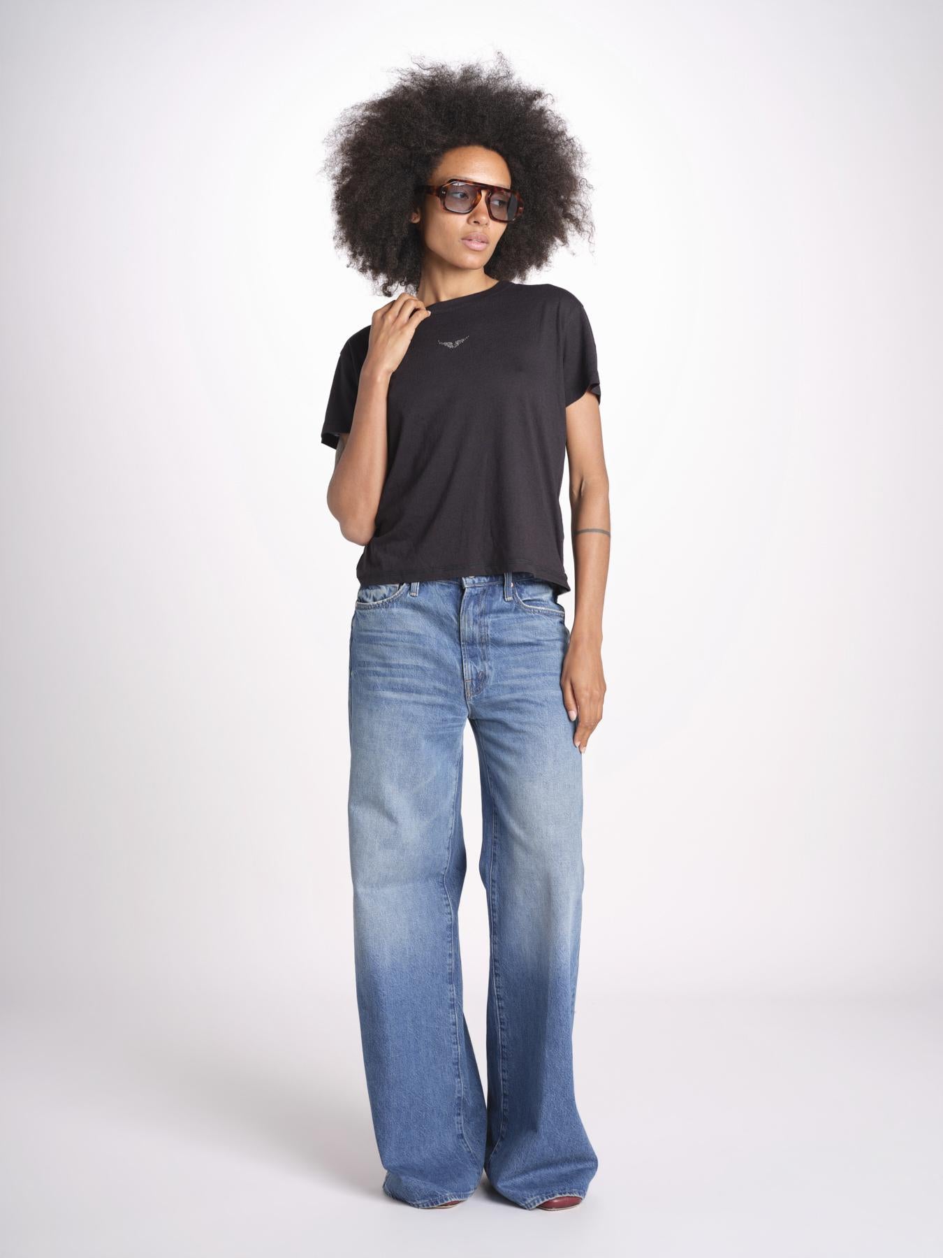 t-shirt girocollo con ali strass JWTS01669 NOIR 001 zadig & voltaire 