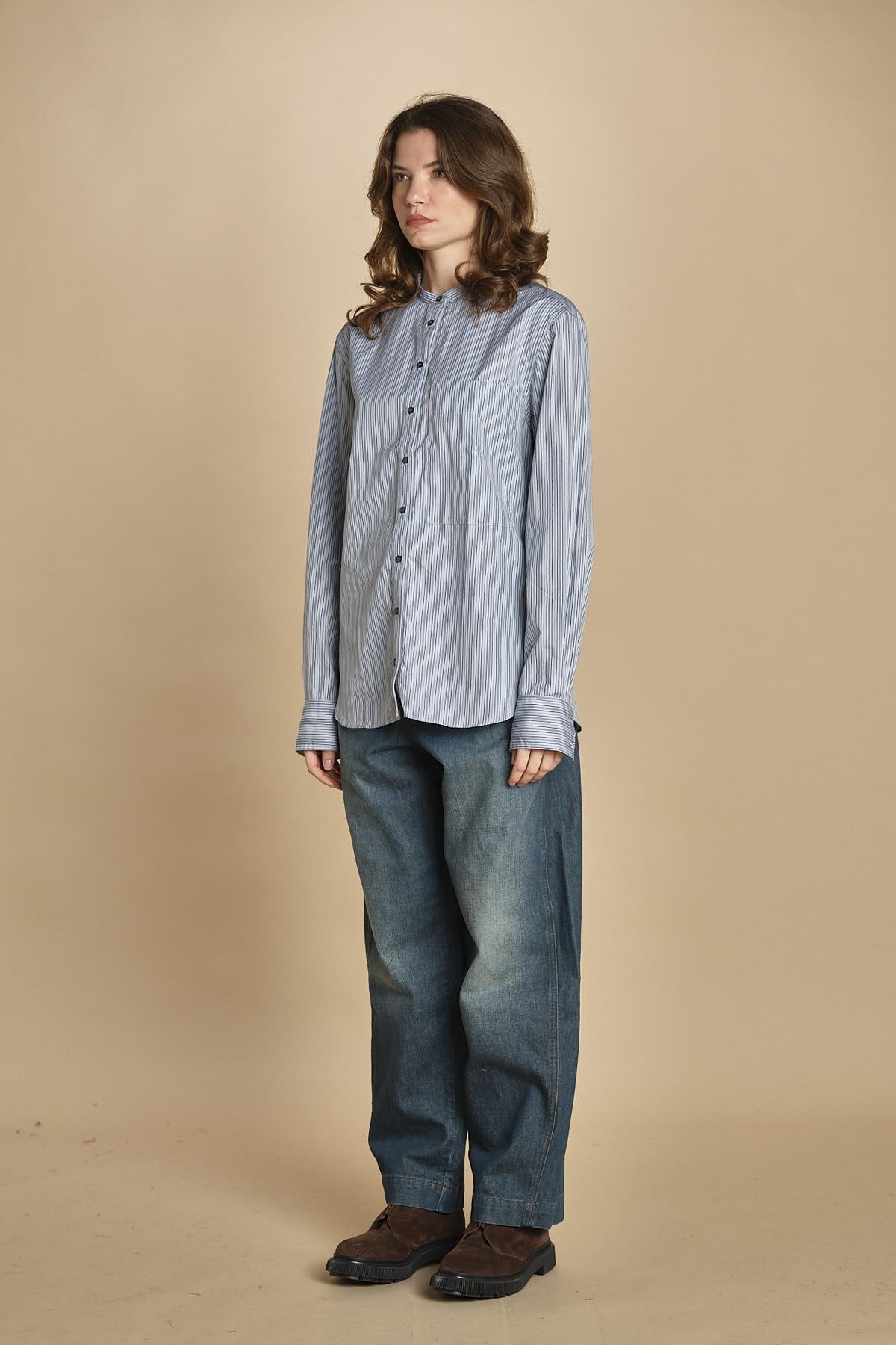 camicia a righe con colo guru. CHE0185 BLE5825W soeur 