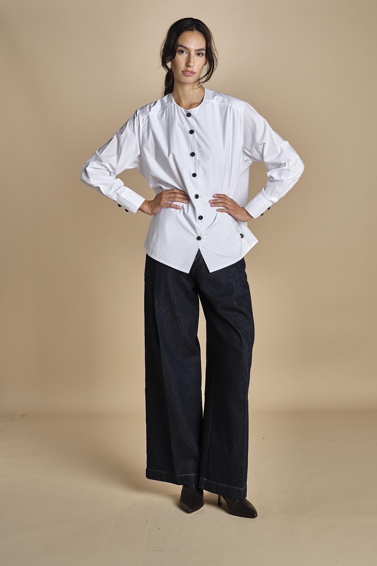camicia con bottoni in swarosky RAMPLINGO WHITE laurence bras 