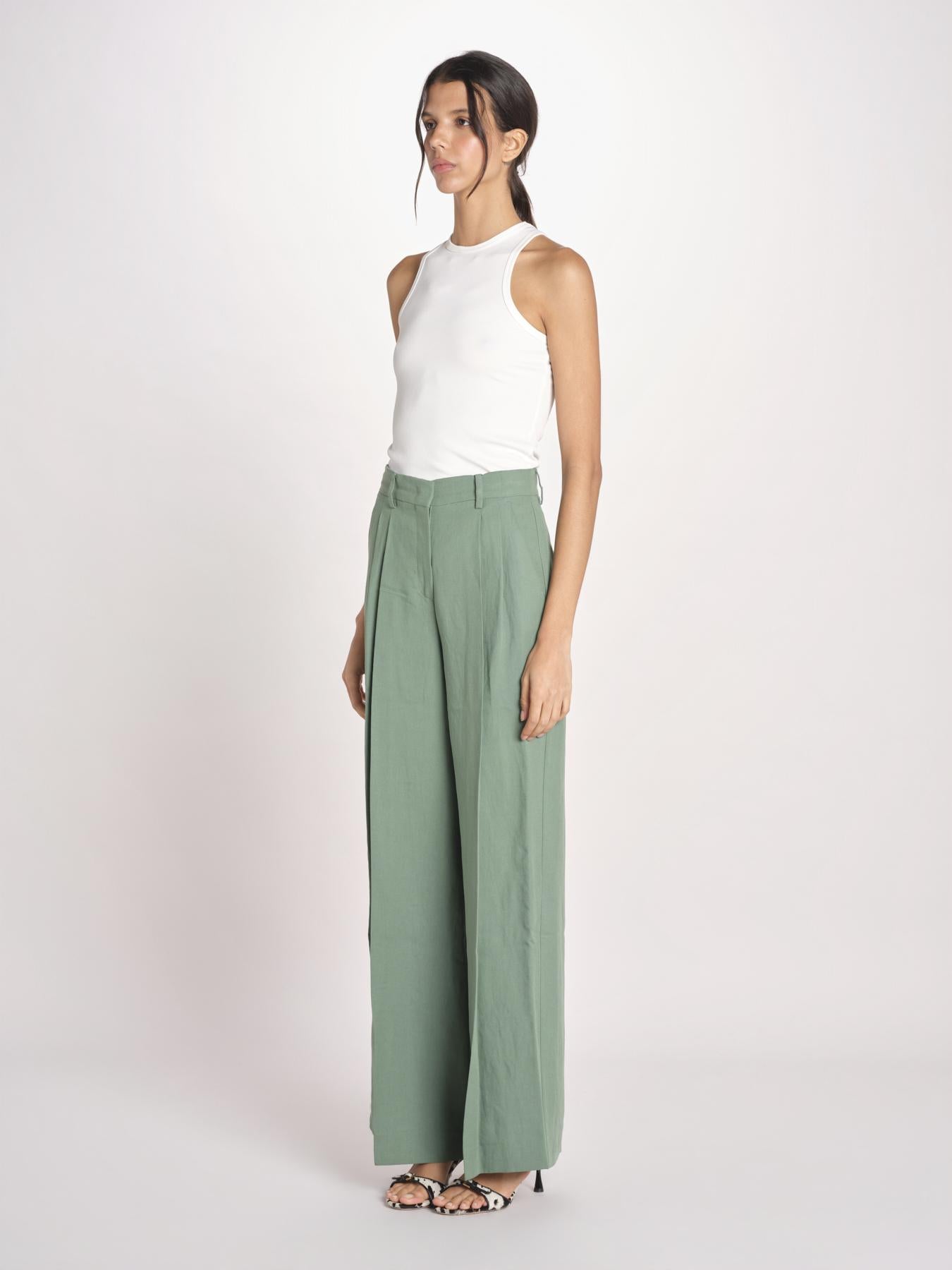 pantalone con due pinces in lino VELIERO 2615131092600 007 VERDE weekend maxmara 