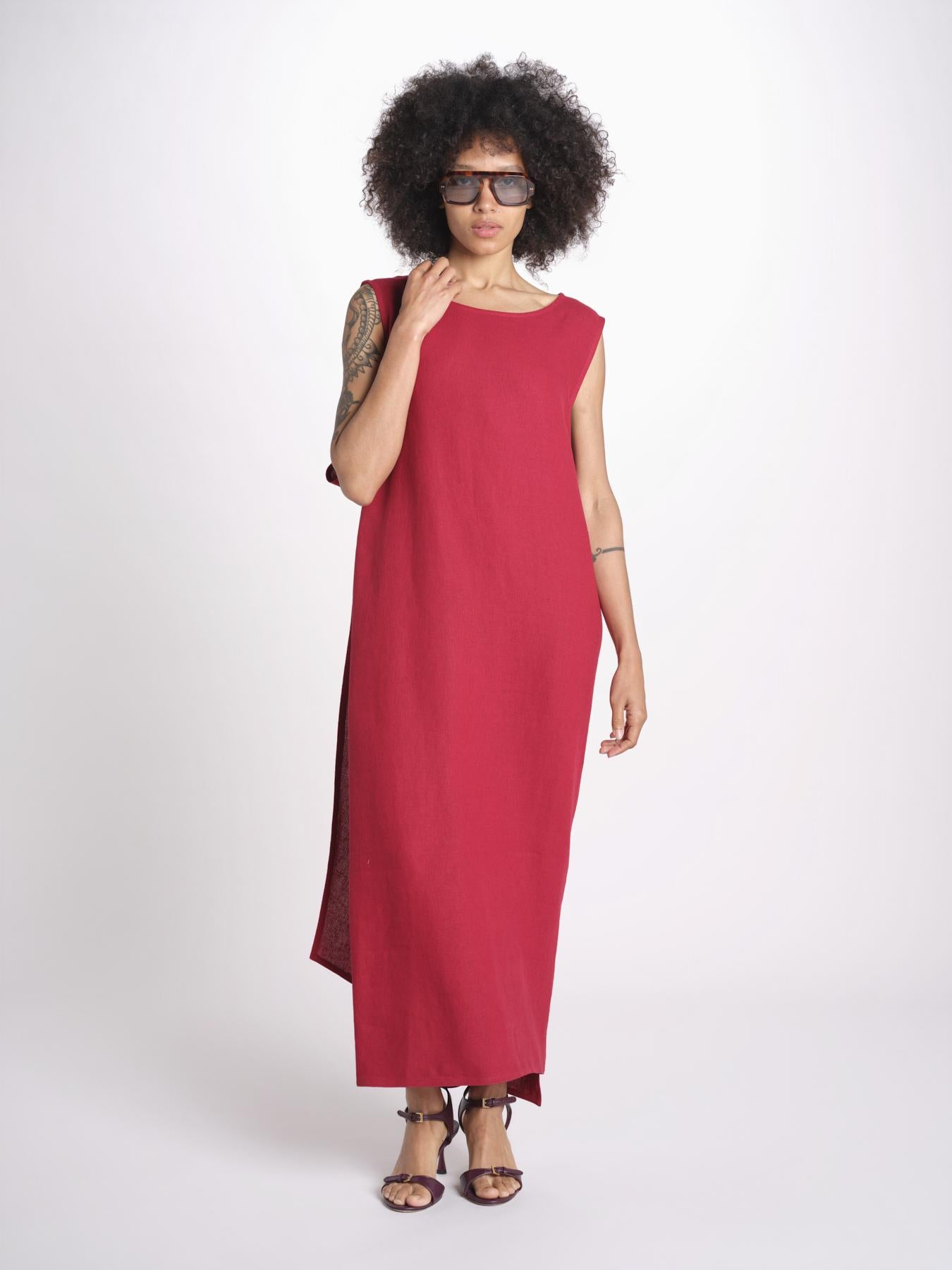 abito in lino con drappeggio U1620L ROSSO dusan 