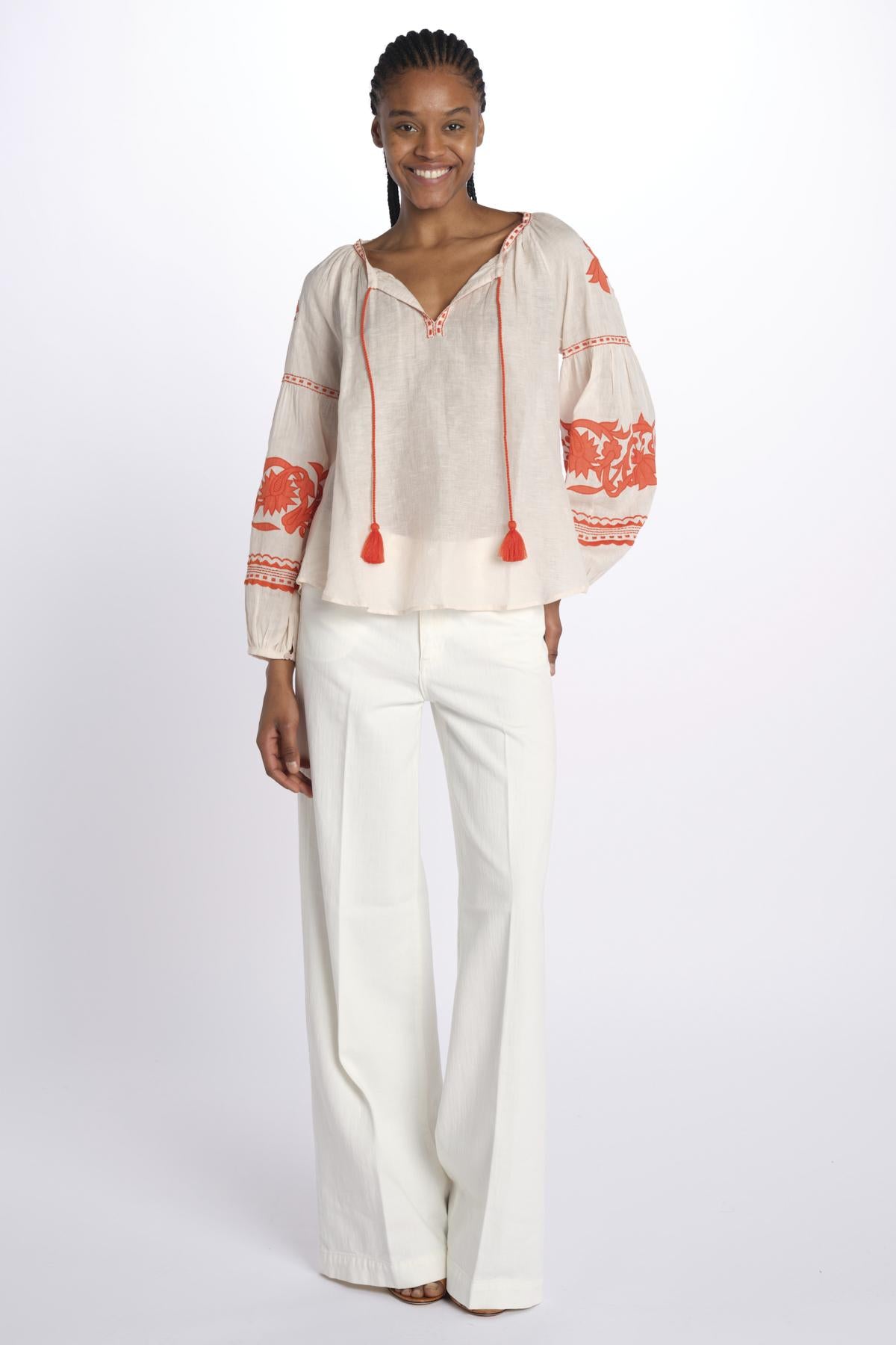 IBIZA camicia con ricami applicati  by milaura. BE24877A PALE PINK ORANGE benaras soleil 