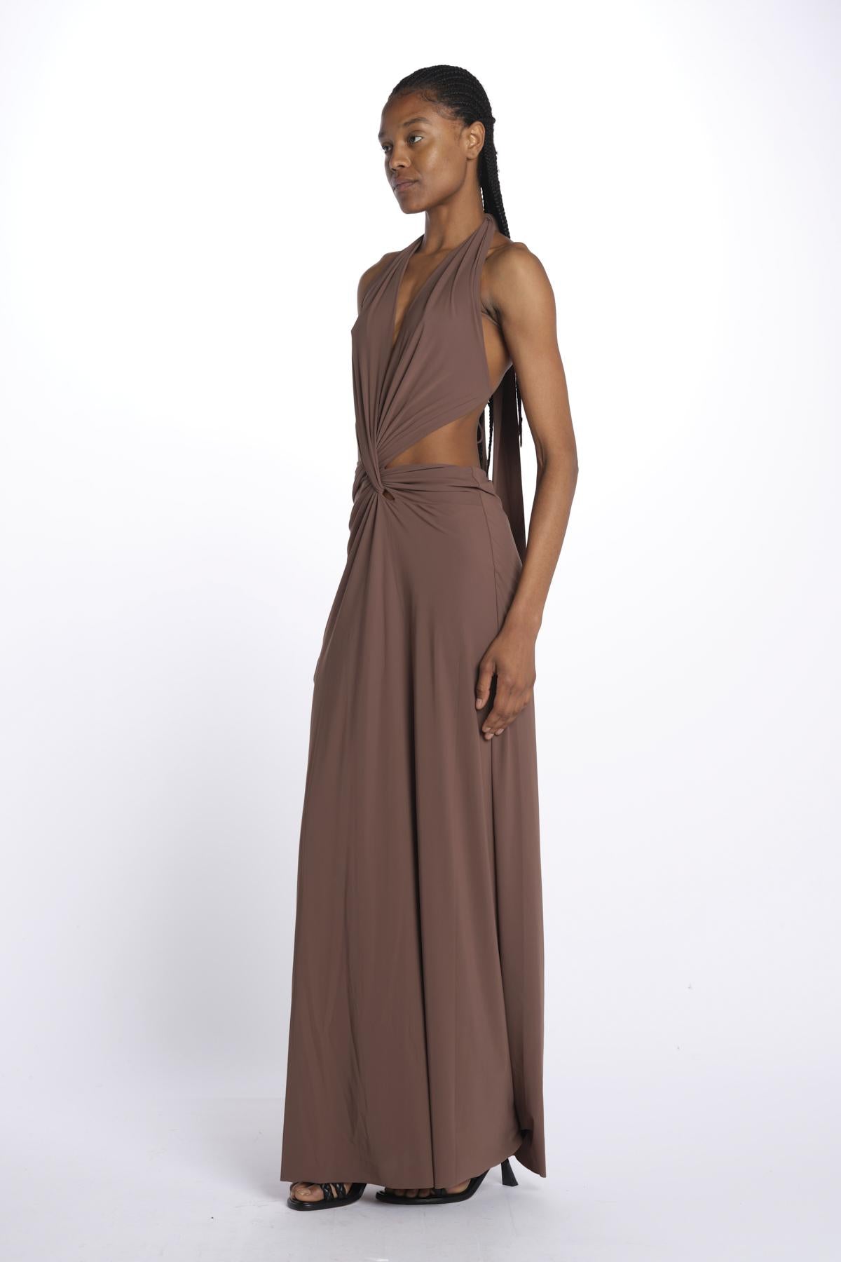 KALISA abito maxi con twist frontale KALISA TAUPE BROWN amazuìn 