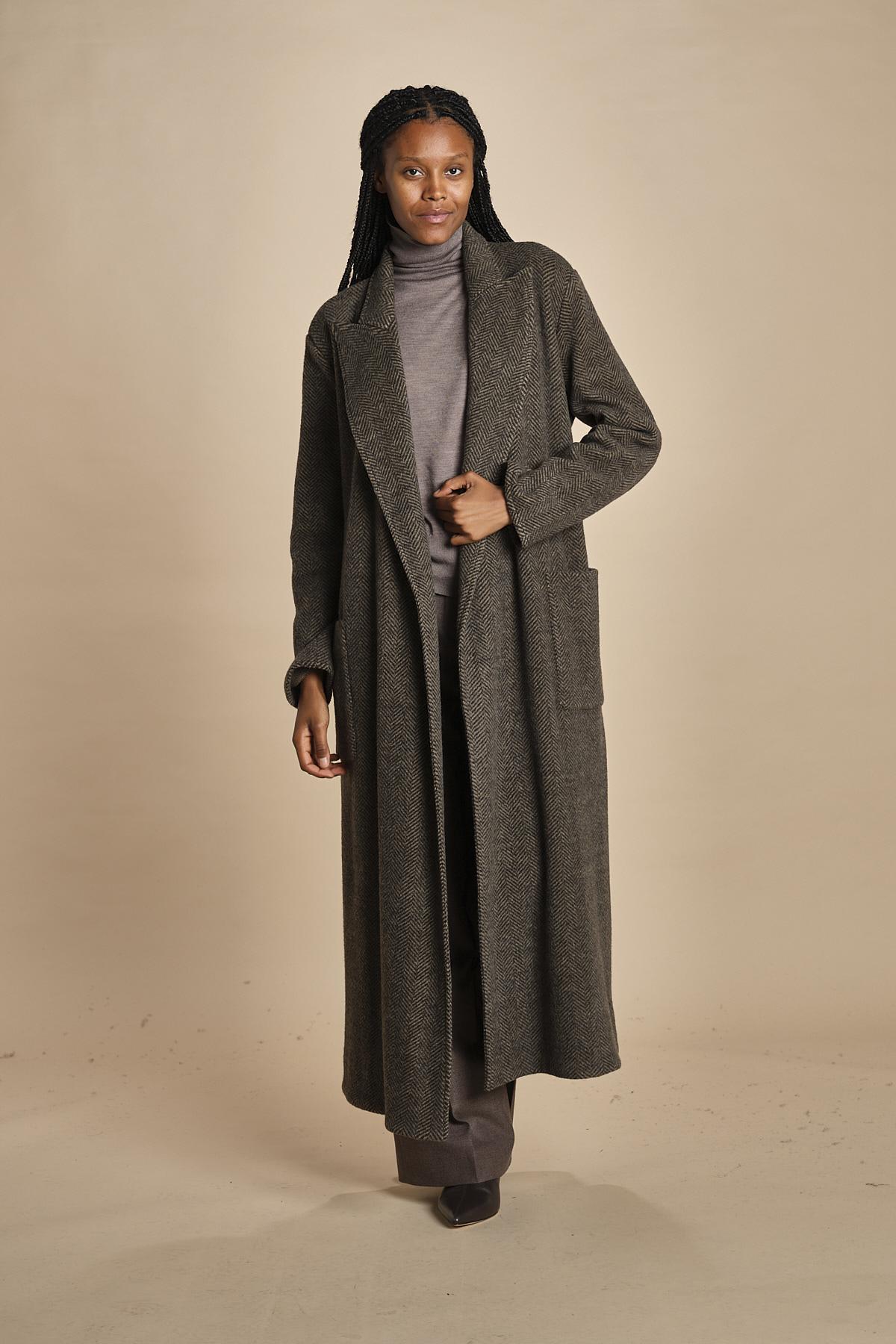 cappotto lungo in jersey di cachemire spinato T8955M MORO dusan 