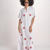 abito lungo con ricami coralli BE25254 WHITE RED benaras soleil 