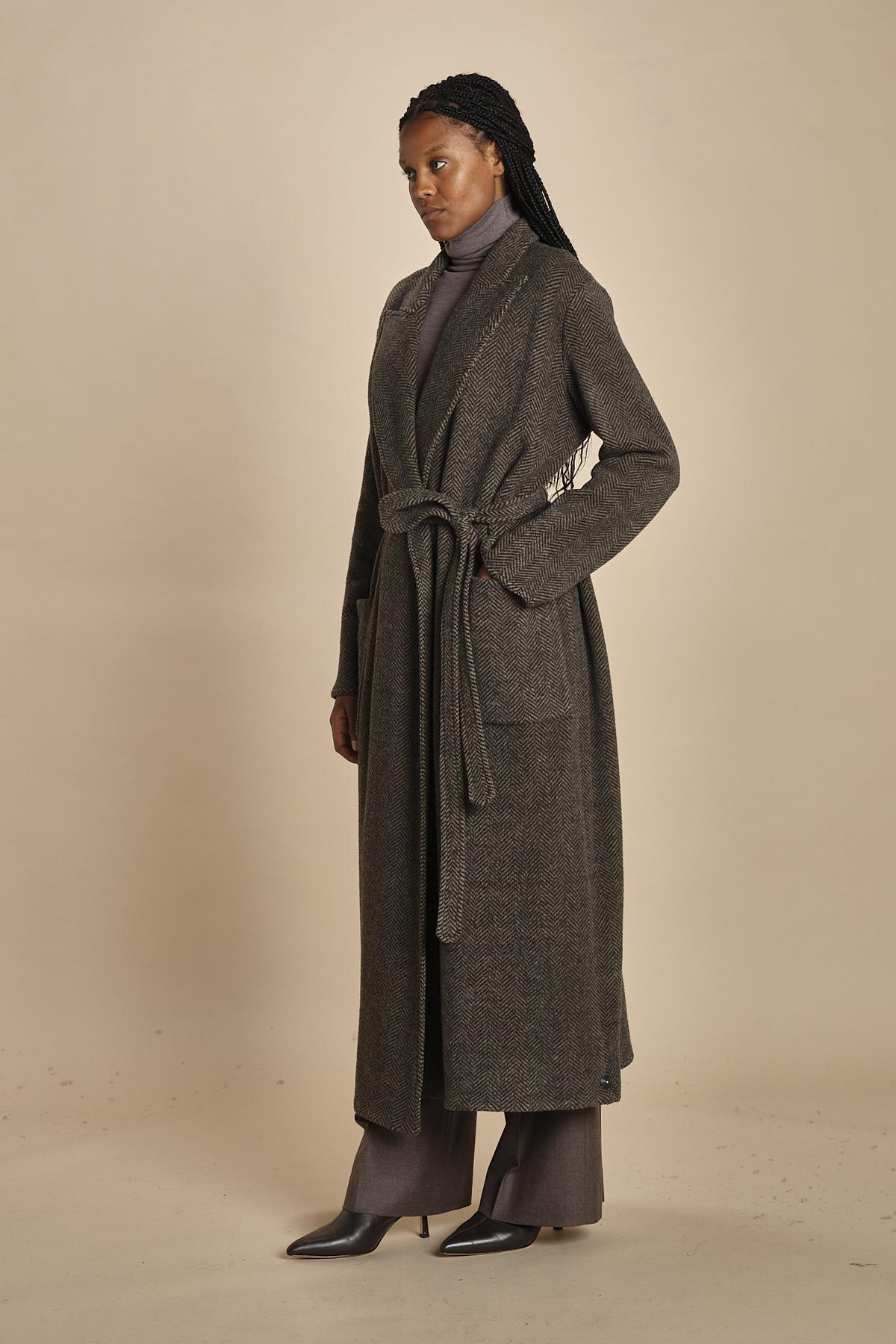 cappotto lungo in jersey di cachemire spinato T8955M MORO dusan 