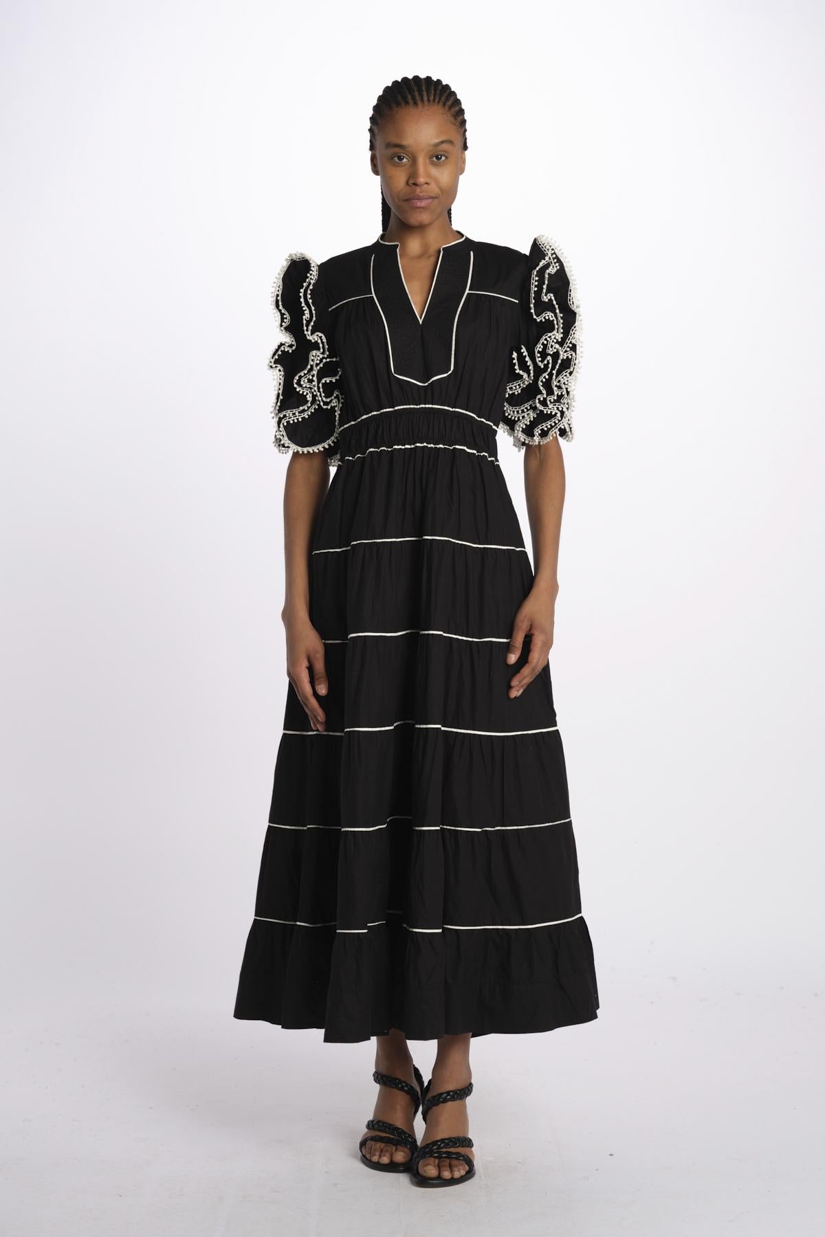 Abito ROSEMARY midi con rouches ROSEMARY 1726 BLACK scarlett poppies 