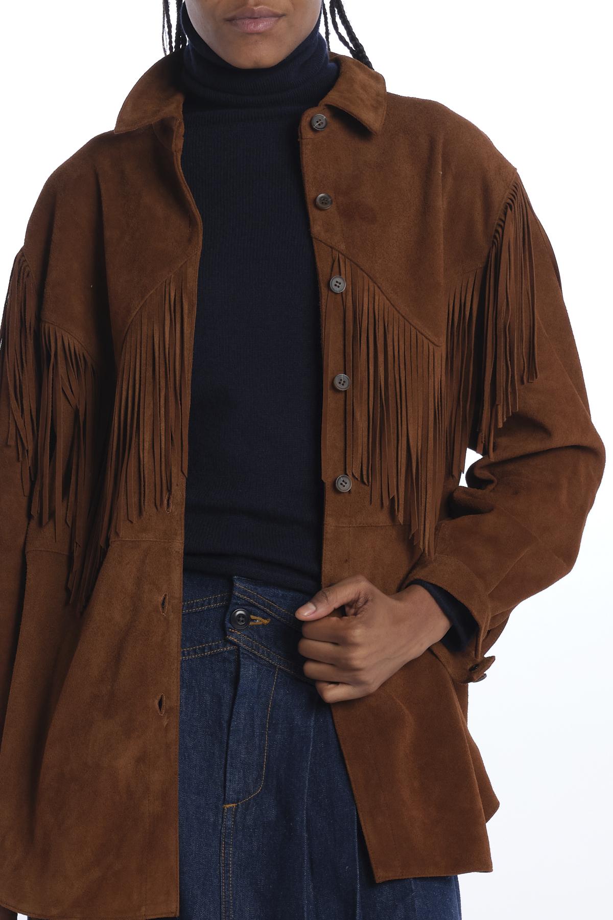  THE SUEDE FRINGE SHIRT JACKET COGNAC the GREAT 
