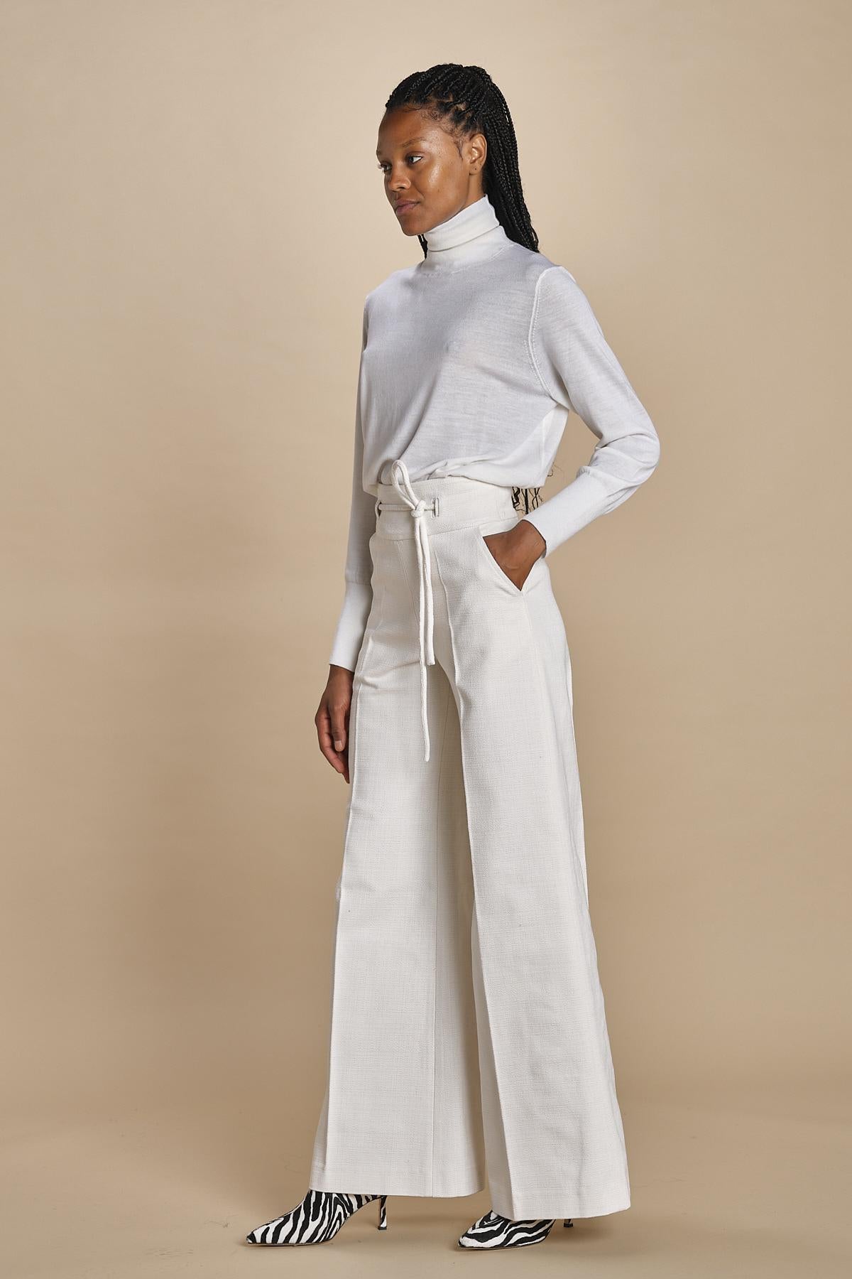 HIGH WAIST pantalone con cintura di seta E16P01 ns97 white martin grant 