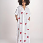 abito lungo con ricami coralli BE25254 WHITE RED benaras soleil 