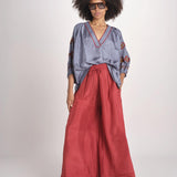 camicia in seta BE25261 GREEN BLU benaras soleil 