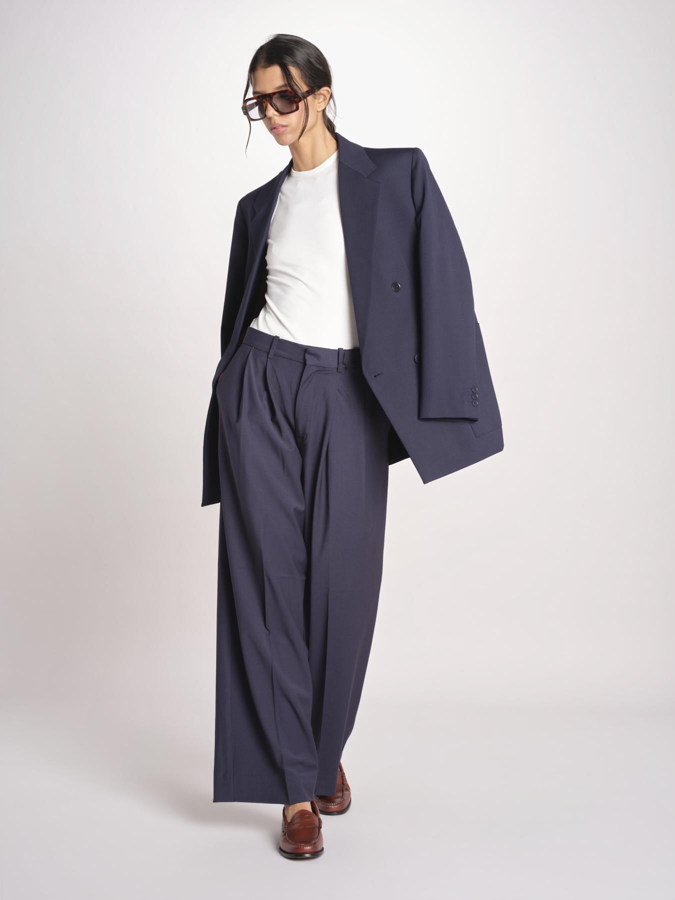 patalone con pinces NOEMI COOL WOOL NAVY BLUE true avenue 