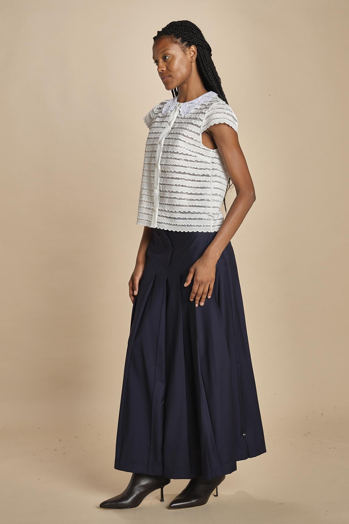 camicia a maniche corte con rouches e smerli G04152011102 BIANCO n21 