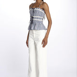 Top KATYA elastico quadretti DM 1231 NAVY damson madder 