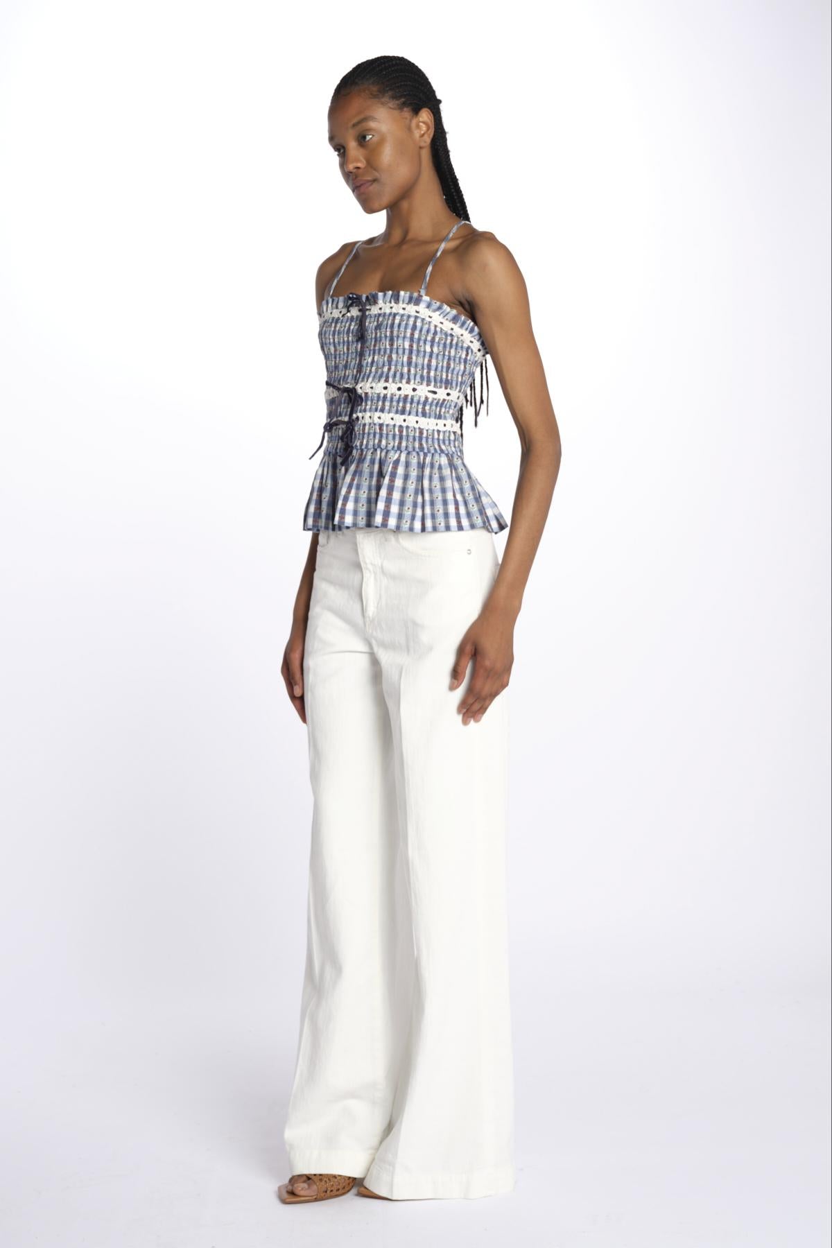 Top KATYA elastico quadretti DM 1231 NAVY damson madder 