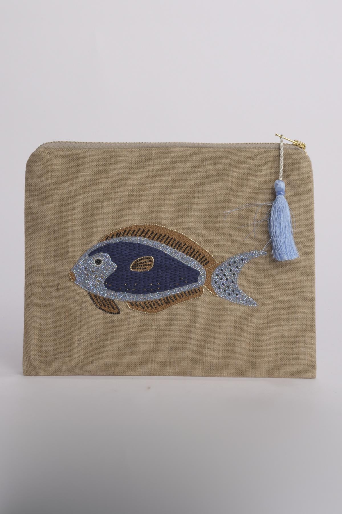 PESCE pochette grande P526 BEIGE benaras soleil 