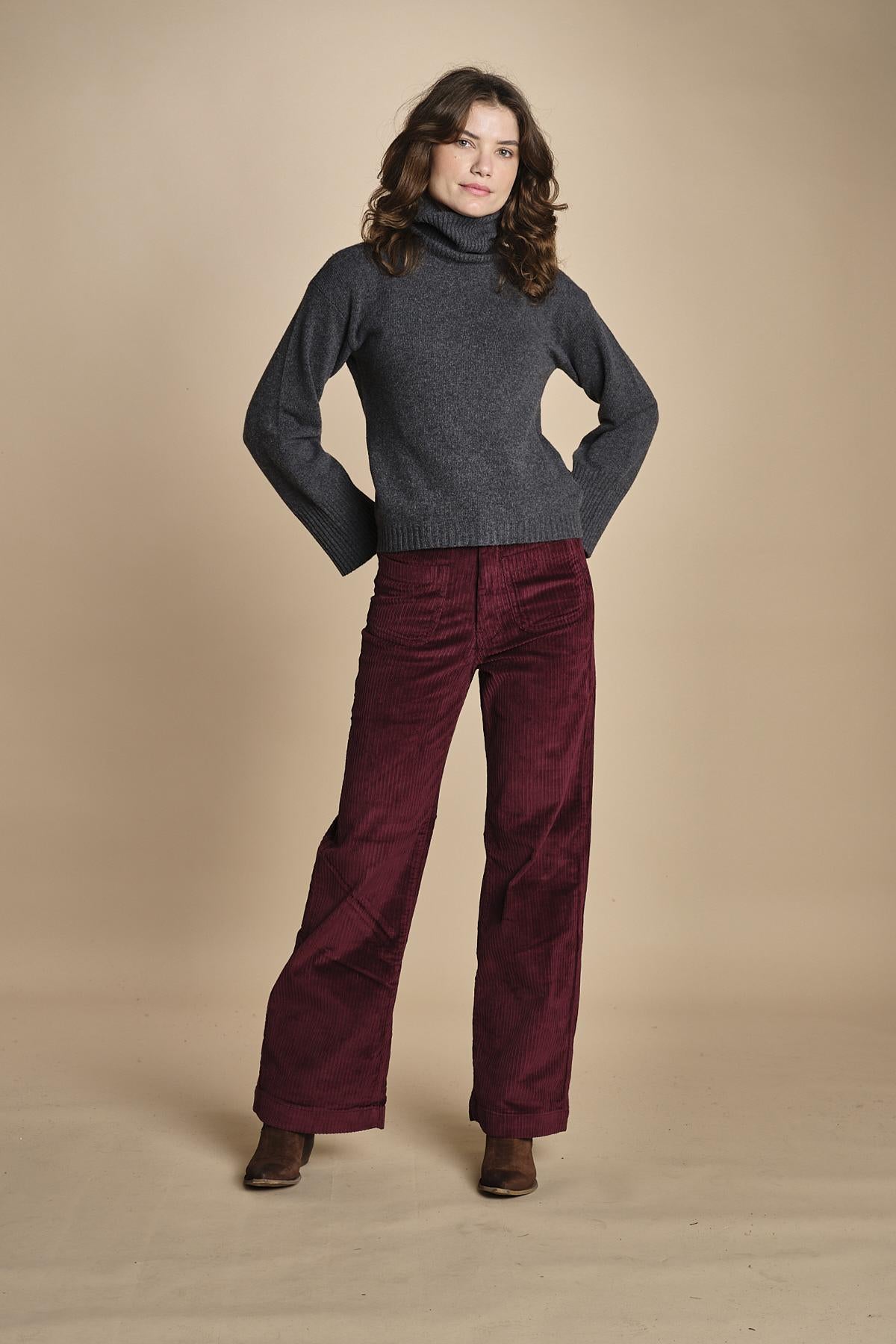 pantalone a zampa con taschine FAUVE WX BORDEAUX fam 