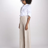 pantalone largo con nervature in lino ORIANA 540 50043 712 BEIGE quelledue 